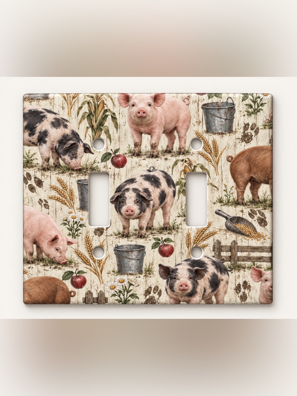 Rustic Pig Double Light Switch Cover Farmhouse Country Kitchen Wall Plate